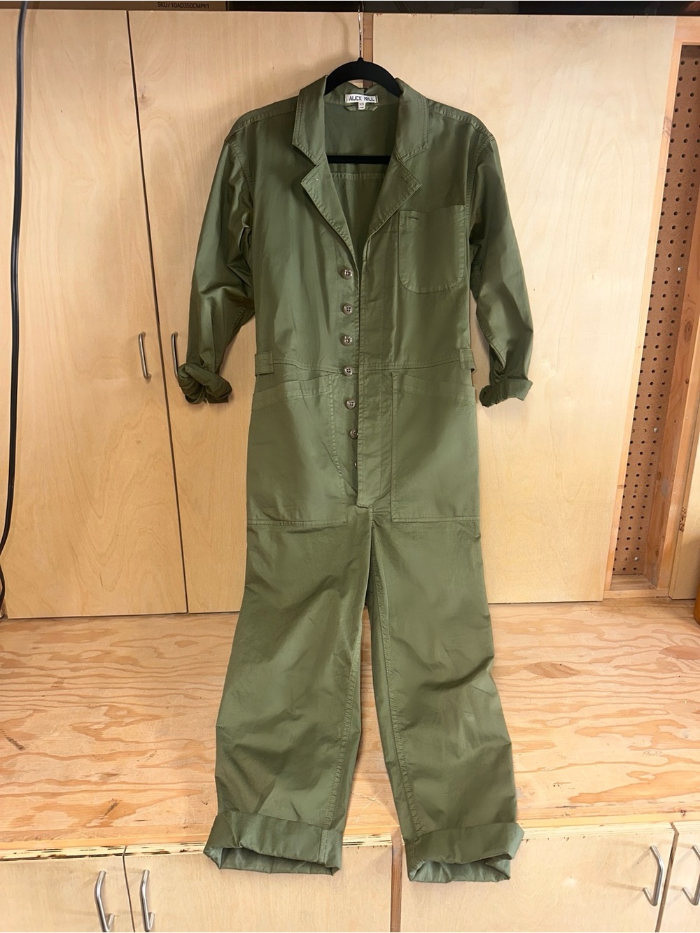 Alex Mill Olive Utility Button-Front Jumpsuit